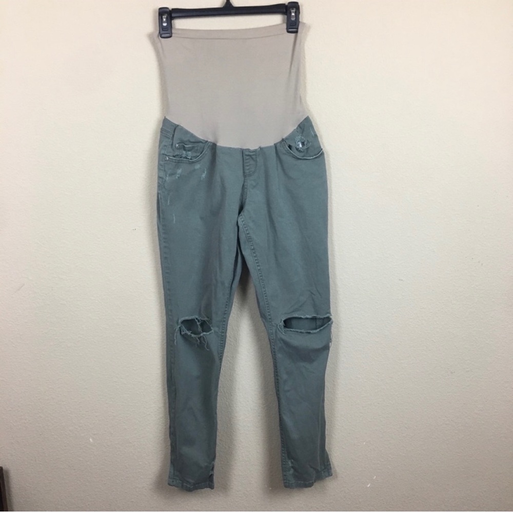 🥳 Motherhood-Olive Green Ripped Maternity Pants